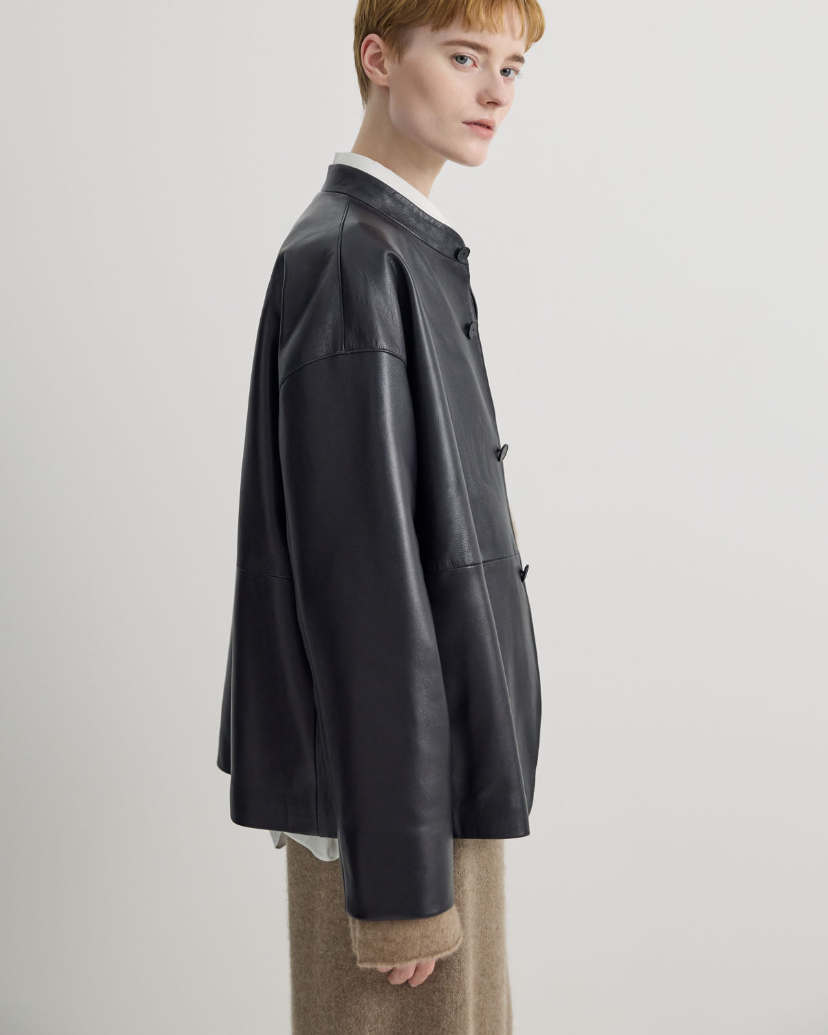 STAND COLLAR LEATHER JACKET
