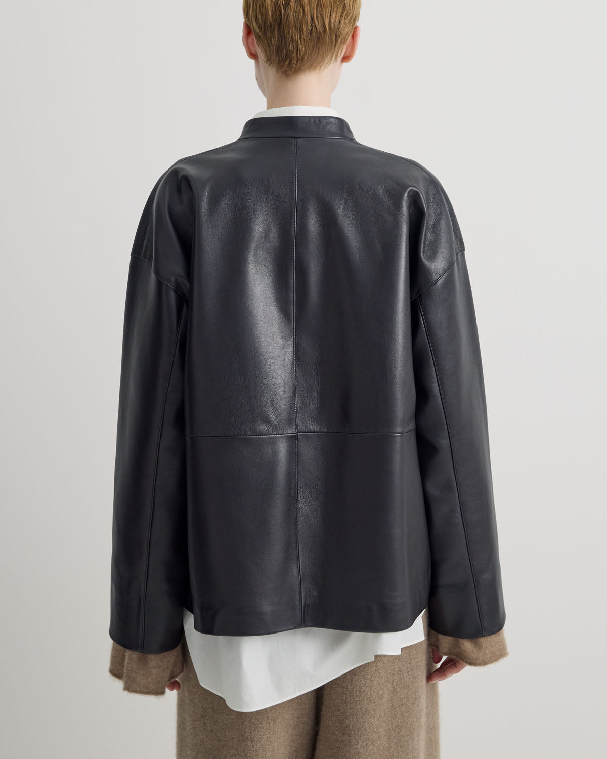 STAND COLLAR LEATHER JACKET