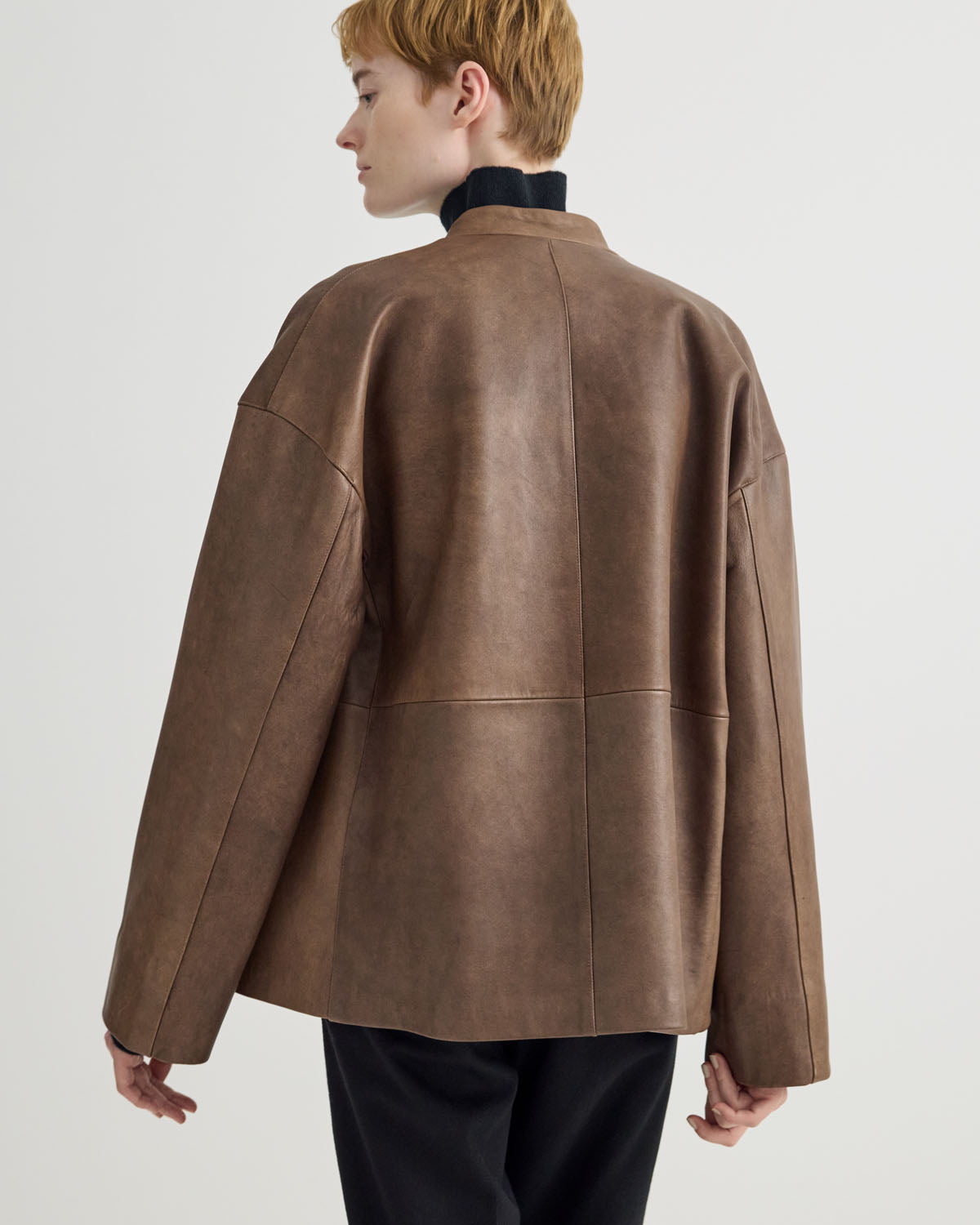 STAND COLLAR LEATHER JACKET