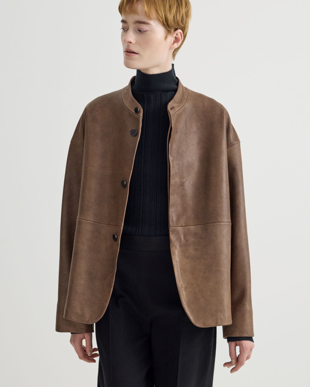 STAND COLLAR LEATHER JACKET