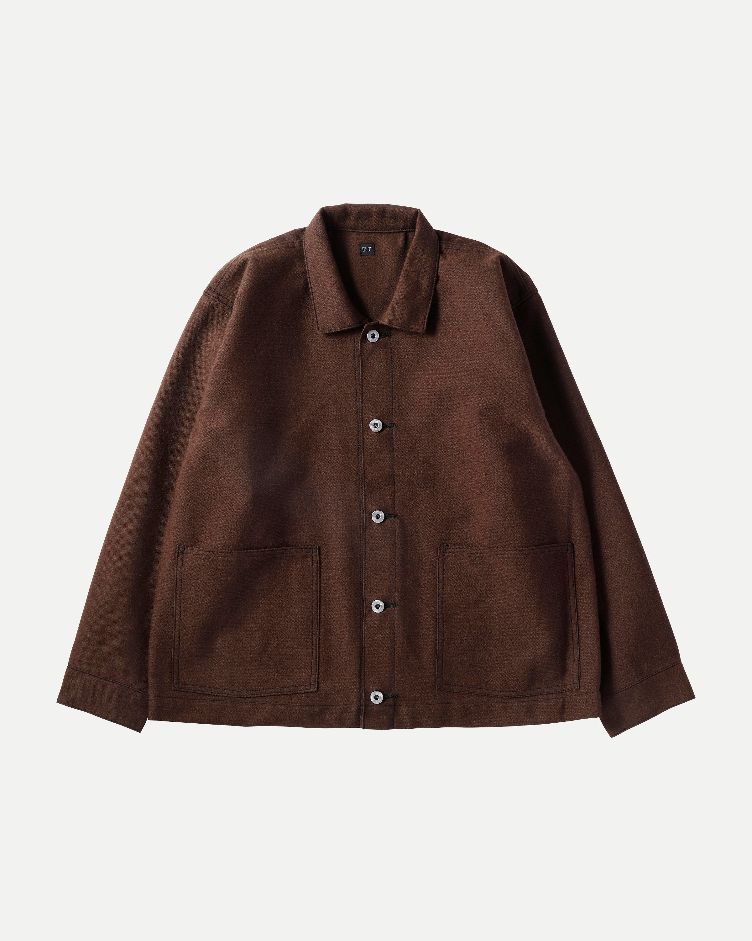 かたなぎ ラニール パリレザー×ニット切替ジャケット L ダークブラウン LOT.303COVERALLJACKET-BROWN_1.