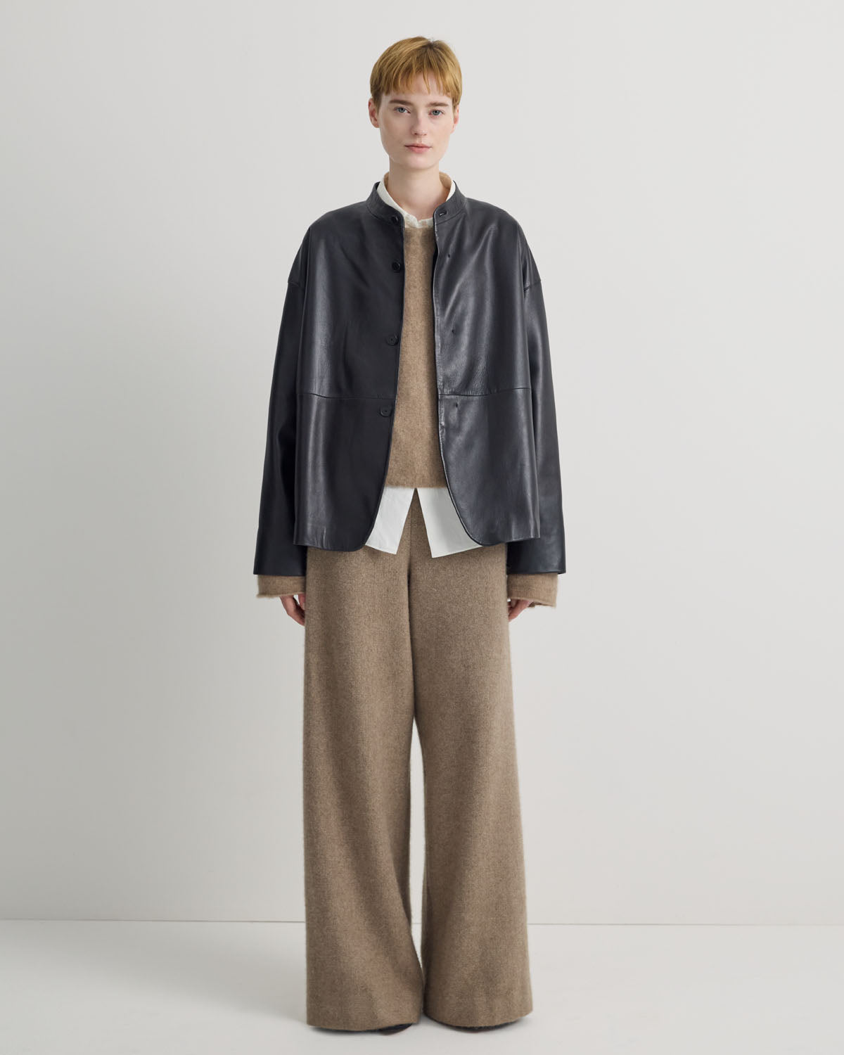STAND COLLAR LEATHER JACKET