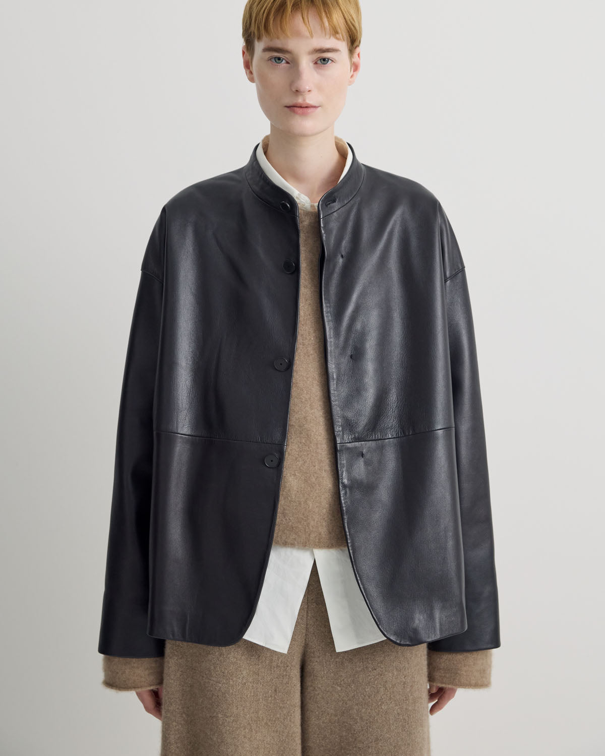 STAND COLLAR LEATHER JACKET