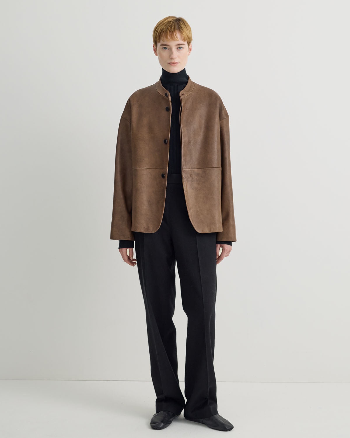 STAND COLLAR LEATHER JACKET