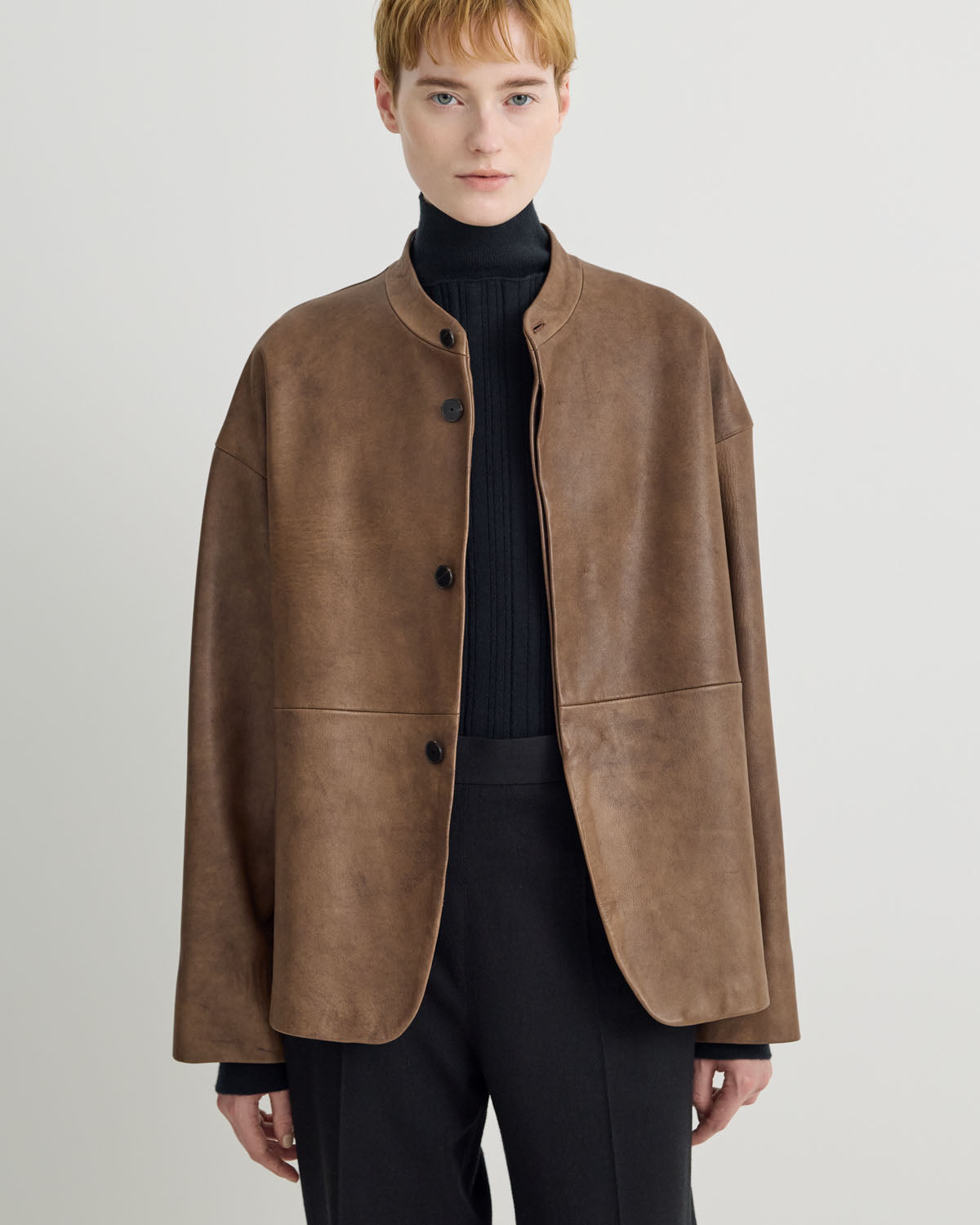 STAND COLLAR LEATHER JACKET