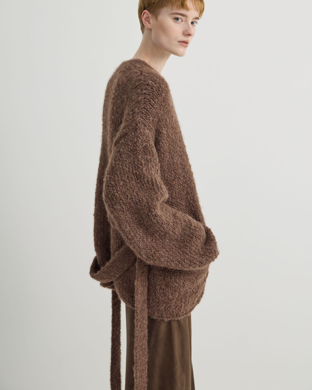 SUPER BABY ALPACA HAND KNITTED BELTED CARDIGAN